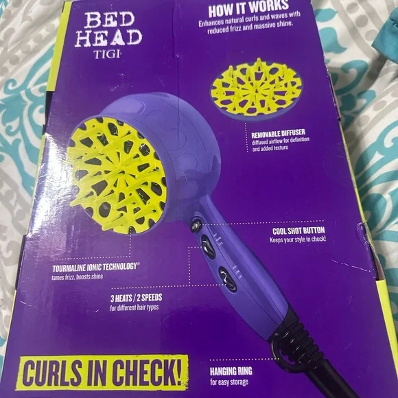 BedHead Purple and Yellow Diffuser Hair Dryer- BRAND NEW IN BOX - Picture 3 of 5